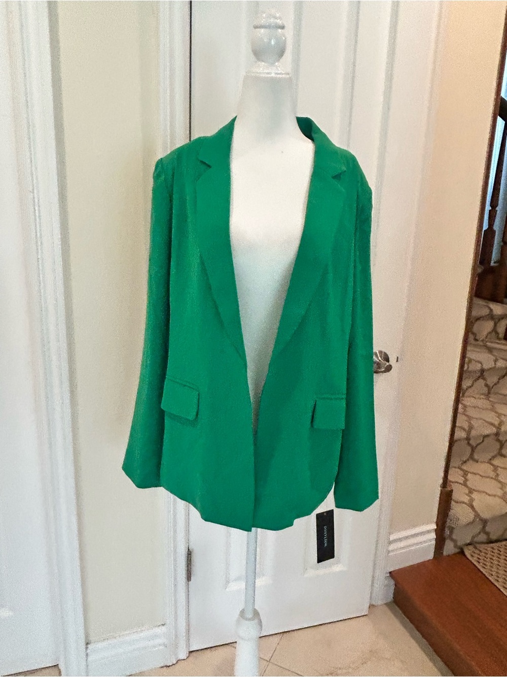 New w tags Olivia Grey Green Ruched Sleeve Open Front Blazer NWT Career Chic - Picture 2 of 5